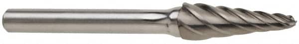 Atrax - 3/8" Cut Diam, 1/4" Shank Diam, Taper Head Fluted Cut Burr - Radius End, 1-1/16" LOC, 2-15/16" OAL - Americas Industrial Supply