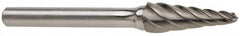 Atrax - 3/8" Cut Diam, 1/4" Shank Diam, Taper Head Fluted Cut Burr - Radius End, 1-1/16" LOC, 2-15/16" OAL - Americas Industrial Supply