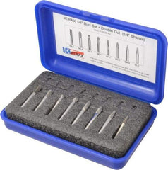 Atrax - 8 Piece, 1/4" Shank Burr Set - Tungsten Carbide, Multiple Head Shape - Americas Industrial Supply