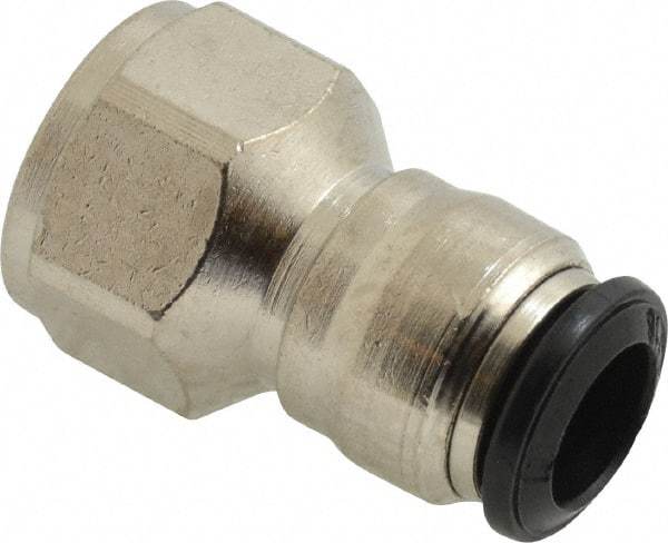 Alpha Technologies - 8mm Outside Diam, 1/4 BSPP, Nickel Plated Brass Push-to-Connect Tube Female Connector - 250 Max psi, Tube to Female BSPP Connection, Buna O-Ring - Americas Industrial Supply