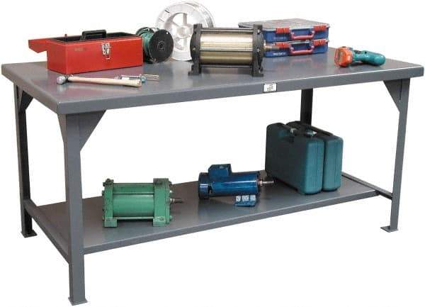 Strong Hold - 72 Wide x 36" Deep x 34" High, Stainless Steel Work Table - Flat Top, Angle Legs, Dark Gray - Americas Industrial Supply