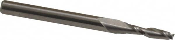 Atrax - 3/32", 3/8" LOC, 1/8" Shank Diam, 1-1/2" OAL, 2 Flute, Solid Carbide Square End Mill - Single End, Uncoated, Spiral Flute, 30° Helix, Centercutting, Right Hand Cut - Americas Industrial Supply