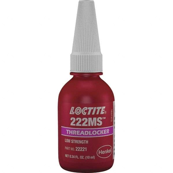 Loctite - 10 mL Bottle, Purple, Low Strength Liquid Threadlocker - Series 222, 24 hr Full Cure Time, Hand Tool Removal - Americas Industrial Supply