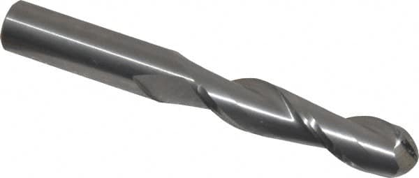 Atrax - 1/2" Diam, 2" LOC, 2 Flute Solid Carbide Ball End Mill - Uncoated, Single End, 4" OAL, 1/2" Shank Diam - Americas Industrial Supply