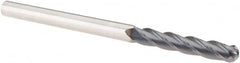 Niagara Cutter - 1/4" Diam, 1-1/2" LOC, 4 Flute Solid Carbide Ball End Mill - TiAlN Finish, Single End, 4" OAL, 1/4" Shank Diam, Spiral Flute - Americas Industrial Supply