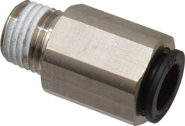Legris - 3/8" Outside Diam, 1/4 NPT, Nickel Plated Brass Push-to-Connect Tube Self-Sealing Male Connector - 145 Max psi, Tube to Male NPT, Buna-N O-Ring - Americas Industrial Supply