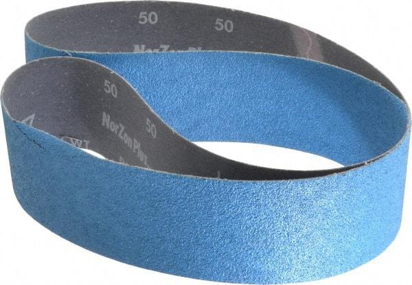 Norton - 2-1/2" Wide x 48" OAL, 50 Grit, Zirconia Alumina Abrasive Belt - Zirconia Alumina, Coarse, Coated, Y Weighted Cloth Backing, Dry, Series R821 - Americas Industrial Supply