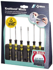 Wera - 6 Piece Phillips & Slotted Screwdriver Set - Blade Sizes: Width mm 1.2, 1.2, 1.8 & 2.5, Bit Sizes: Philips #0 to #1, Metric Length mm: 40, 60 & 80mm - Americas Industrial Supply