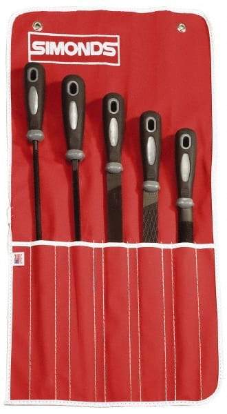 Simonds File - 5 Piece American Pattern File Set - 8" Long, Bastard Coarseness, Set Includes Half Round, Mill, Round, Square - Americas Industrial Supply