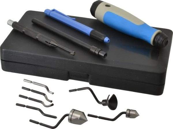 Noga - 11 Piece High Speed Steel Blade Hand Deburring Tool Set - S Blade Holder, S10, S20, S30 Blades, For Holes, Straight Edge, Curved Edge - Americas Industrial Supply