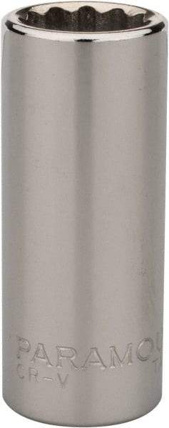 Paramount - 1/2", 3/8" Drive, Deep Hand Socket - 12 Points, 1-15/16" OAL, Steel, Chrome Finish - Americas Industrial Supply