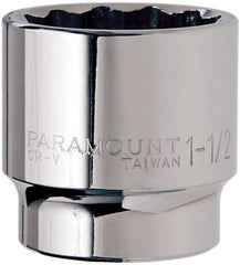 Paramount - 1-1/2", 1/2" Drive, Standard Hand Socket - 12 Points, 1-1/2" OAL, Steel, Chrome Finish - Americas Industrial Supply