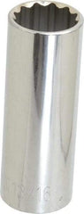 Paramount - 13/16", 1/2" Drive, Deep Hand Socket - 12 Points, 3-3/32" OAL, Steel, Chrome Finish - Americas Industrial Supply