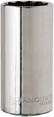 Paramount - 3/8" Drive, Deep Hand Socket - 12 Points, 2-1/2" OAL, Steel, Chrome Finish - Americas Industrial Supply