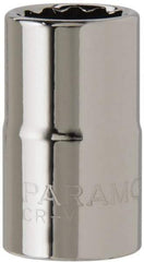 Paramount - 1/2" Drive, Standard Hand Socket - 12 Points, 1-1/2" OAL, Steel, Chrome Finish - Americas Industrial Supply