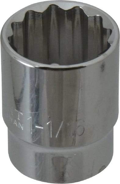 Paramount - 1-1/16", 1/2" Drive, Standard Hand Socket - 12 Points, 1-1/2" OAL, Steel, Chrome Finish - Americas Industrial Supply