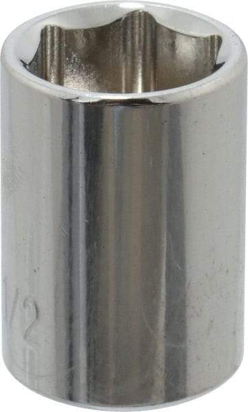 Paramount - 1/2", 1/4" Drive, Standard Hand Socket - 6 Points, 15/16" OAL, Steel, Chrome Finish - Americas Industrial Supply