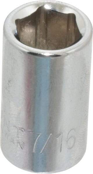 Paramount - 7/16", 3/8" Drive, Standard Hand Socket - 6 Points, 1-3/16" OAL, Steel, Chrome Finish - Americas Industrial Supply