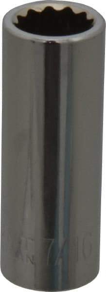 Paramount - 7/16", 3/8" Drive, Deep Hand Socket - 12 Points, 1-15/16" OAL, Steel, Chrome Finish - Americas Industrial Supply