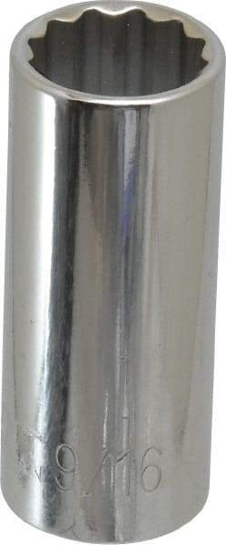 Paramount - 9/16", 3/8" Drive, Deep Hand Socket - 12 Points, 1-15/16" OAL, Steel, Chrome Finish - Americas Industrial Supply