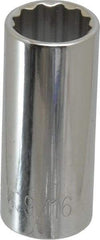 Paramount - 9/16", 3/8" Drive, Deep Hand Socket - 12 Points, 1-15/16" OAL, Steel, Chrome Finish - Americas Industrial Supply