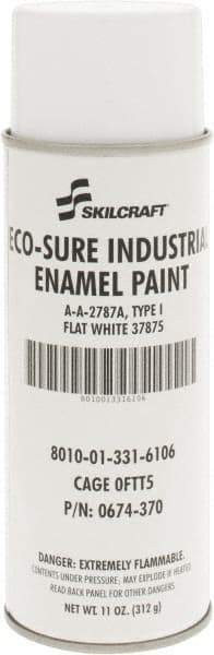 Ability One - White, Flat, Enamel Spray Paint - 8 to 10 Sq Ft per Can, 11 oz Container - Americas Industrial Supply