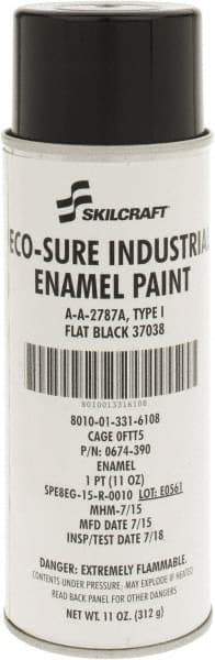 Ability One - Black, Flat, Enamel Spray Paint - 8 to 10 Sq Ft per Can, 11 oz Container - Americas Industrial Supply