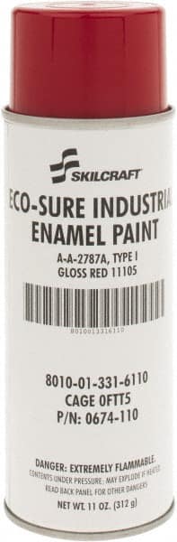 Ability One - Red, Gloss, Enamel Spray Paint - 8 to 10 Sq Ft per Can, 11 oz Container - Americas Industrial Supply