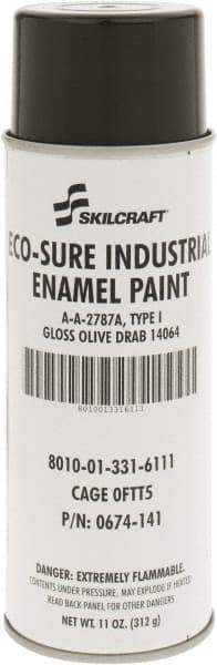 Ability One - Olive Drab, Gloss, Enamel Spray Paint - 8 to 10 Sq Ft per Can, 11 oz Container - Americas Industrial Supply