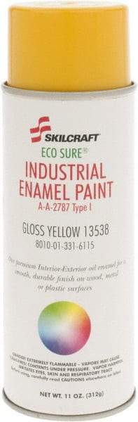 Ability One - Yellow, Gloss, Enamel Spray Paint - 8 to 10 Sq Ft per Can, 11 oz Container - Americas Industrial Supply