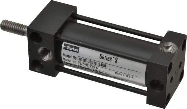 Parker - 2" Stroke x 1" Bore Double Acting Air Cylinder - 1/8 Port, 5/16-18 Rod Thread, 200 Max psi, -10 to 165°F - Americas Industrial Supply