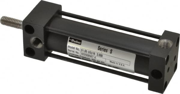 Parker - 3" Stroke x 1" Bore Double Acting Air Cylinder - 1/8 Port, 5/16-18 Rod Thread, 200 Max psi, -10 to 165°F - Americas Industrial Supply
