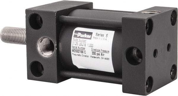 Parker - 1" Stroke x 1-1/4" Bore Double Acting Air Cylinder - 1/8 Port, 3/8-24 Rod Thread, 200 Max psi, -10 to 165°F - Americas Industrial Supply