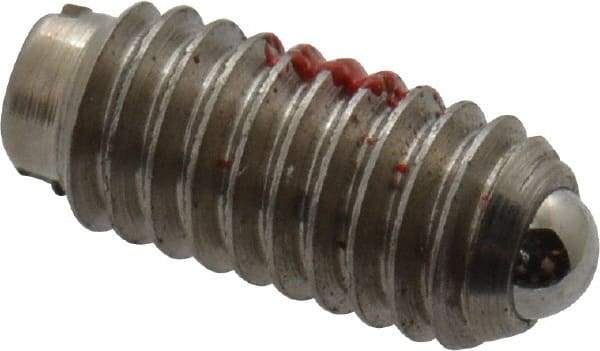 Gibraltar - 6-40, 0.078" Ball Diam, 5/16" Body Length, 0.023" Max Ball Reach, Threaded Ball Plunger - Stainless Steel Body, Stainless Steel Ball, 0.5 Lb Initial End Force, 1 Lb Final End Force, Locking Element - Americas Industrial Supply