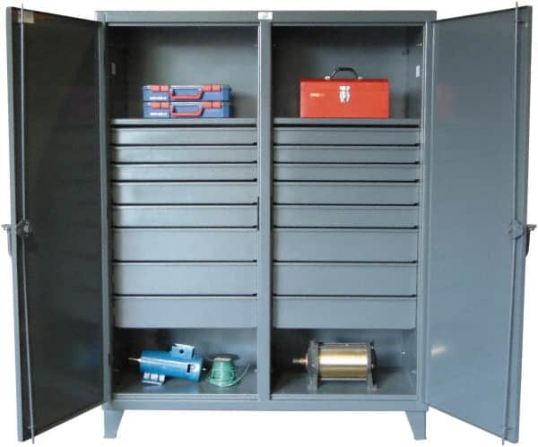 Strong Hold - 2 Shelf 16 Bin Locking Storage Cabinet - Steel, 72" Wide x 24" Deep x 78" High, Dark Gray - Americas Industrial Supply