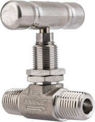 Ham-Let - 5,000 Max psi, 1/4" Pipe, 316 Grade Stainless Steel, Inline Stem Vee Instrumentation Needle Valve - MNPT x MNPT End Connections, Swaglok SS-1VM4-SH - Americas Industrial Supply