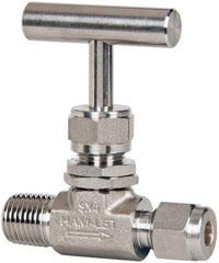 Ham-Let - 5,000 Max psi, 1/4 x 3/8" Pipe, 316 Grade Stainless Steel, Inline Stem Regulating Instrumentation Needle Valve - MNPT x Compression End Connections, Swaglok SS-1RM4-S6 - Americas Industrial Supply