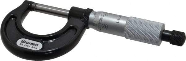 Starrett - 0 to 1" Range, 0.001" Graduation, Mechanical Outside Micrometer - Ratchet Stop Thimble, Accurate to 0.0001" - Americas Industrial Supply