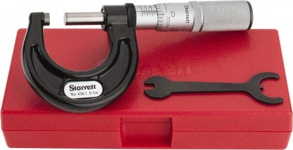 Starrett - 0 to 1" Range, 0.0001" Graduation, Mechanical Outside Micrometer - Friction Thimble, Accurate to 0.00005" - Americas Industrial Supply