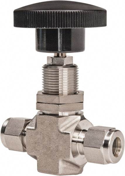 Ham-Let - 5,000 Max psi, 3/8" Pipe, 316 Grade Stainless Steel, Inline Stem Regulating Instrumentation Needle Valve - Compression x Compression End Connections - Americas Industrial Supply
