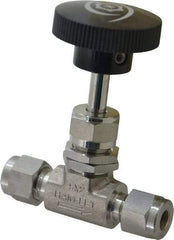 Ham-Let - 5,000 Max psi, 1/4" Pipe, 316 Grade Stainless Steel, Inline Stem Regulating Instrumentation Needle Valve - Compression x Compression End Connections, Swaglok SS-1RS4 - Americas Industrial Supply