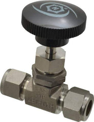 Ham-Let - 5,000 Max psi, 1/2" Pipe, 316 Grade Stainless Steel, Inline Stem Regulating Instrumentation Needle Valve - Compression x Compression End Connections, Swaglok SS-1RS8 - Americas Industrial Supply