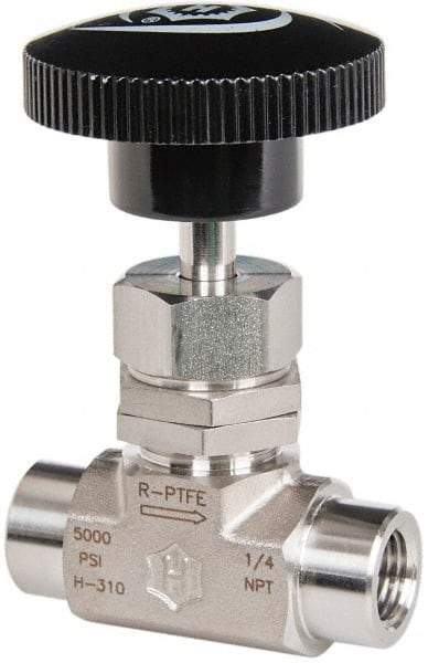 Ham-Let - 5,000 Max psi, 1/2" Pipe, 316 Grade Stainless Steel, Inline Stem Vee Instrumentation Needle Valve - FNPT x FNPT End Connections, Swaglok SS-18VF8 - Americas Industrial Supply