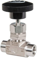 Ham-Let - 5,000 Max psi, 1/4" Pipe, 316 Grade Stainless Steel, Angled Stem Vee Instrumentation Needle Valve - FNPT x FNPT End Connections, Swaglok SS-1VF4-A - Americas Industrial Supply