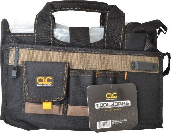 CLC - 15 Pocket Black & Brown Polyester Tool Bag - 16" Wide x 9" Deep x 9" High - Americas Industrial Supply