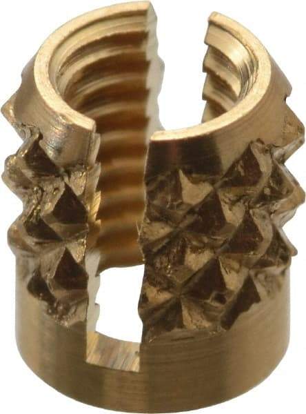 E-Z LOK - M3x0.50 Metric Coarse Brass Flush Press Fit Threaded Insert for Plastic - 3/16" OAL, 0.166" Insert Diam, 5/32" Hole Diam, 5/32" Drill - Americas Industrial Supply