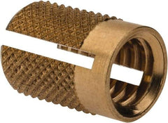 E-Z LOK - 5/16-18 UNC Brass Flush Press Fit Threaded Insert for Plastic - 9/16" OAL, 0.389" Insert Diam, 3/8" Hole Diam, 3/8" Drill - Americas Industrial Supply