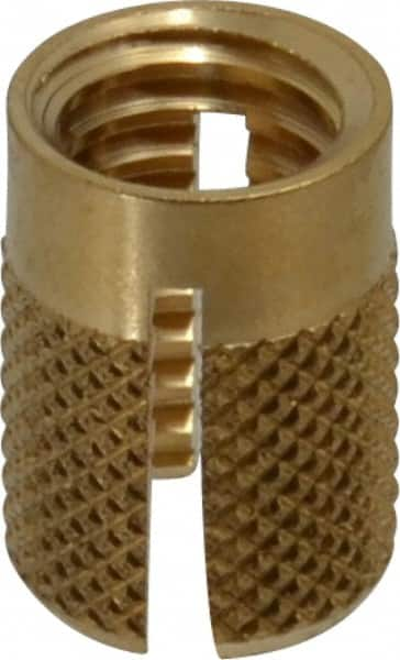 E-Z LOK - 3/8-16 UNC Brass Flush Press Fit Threaded Insert for Plastic - 5/8" OAL, 0.451" Insert Diam, 7/16" Hole Diam, 7/16" Drill - Americas Industrial Supply