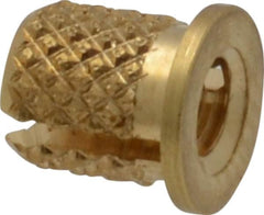 E-Z LOK - #6-32 UNC Brass Flanged Press Fit Threaded Insert for Plastic - 1/4" OAL, 0.199" Insert Diam, 3/16" Hole Diam, 3/16" Drill - Americas Industrial Supply