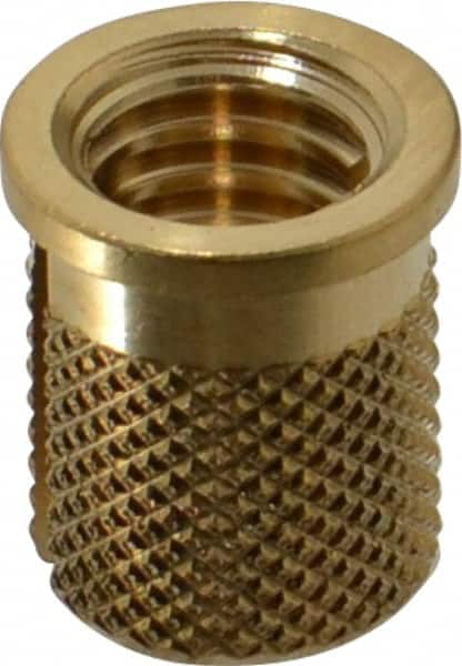 E-Z LOK - 5/16-18 UNC Brass Flanged Press Fit Threaded Insert for Plastic - 9/16" OAL, 0.389" Insert Diam, 0.357" Hole Diam, 3/8" Drill - Americas Industrial Supply